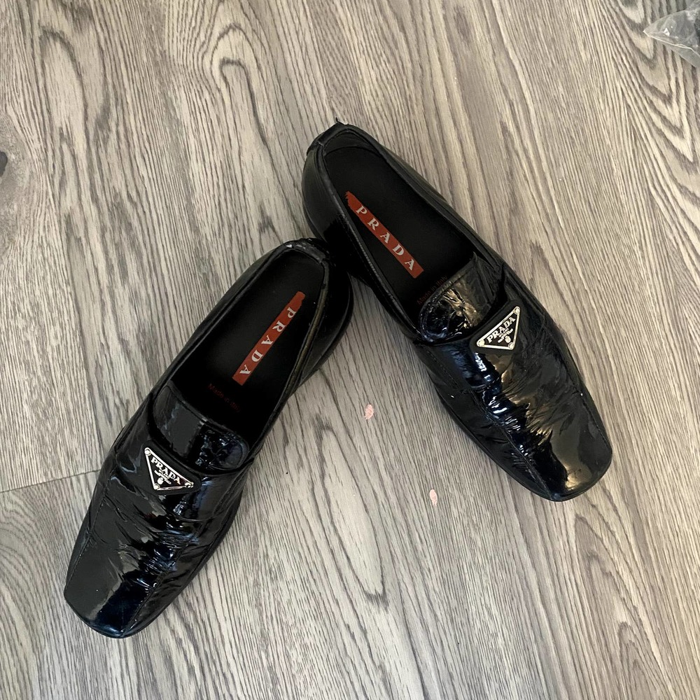 Prada Blackl Patent Leather Driving Loafer Flats